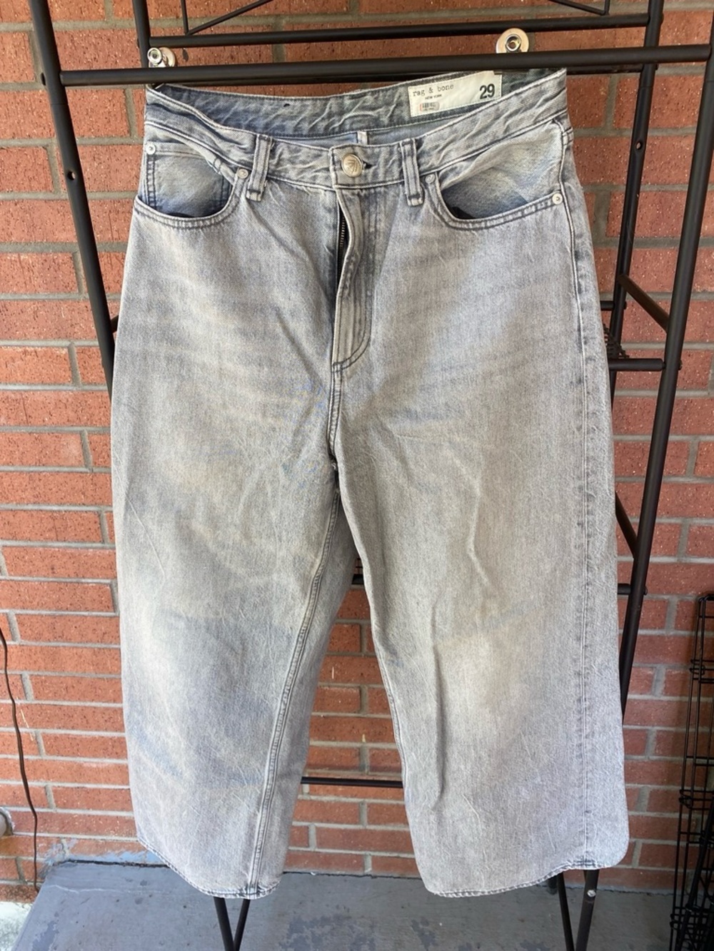 rag & bone Light Gray High-Rise Wide-Leg Jeans